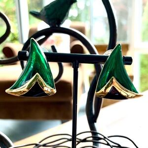 🌟 SALE $15 🌟 Dora Vintage Geometic Art Deco Enamel Gold Plated Earrings